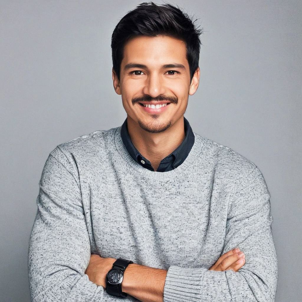 Confident Young Man in Gray Sweater