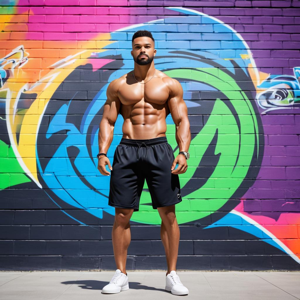 Muscular Man Posing Against Graffiti Wall