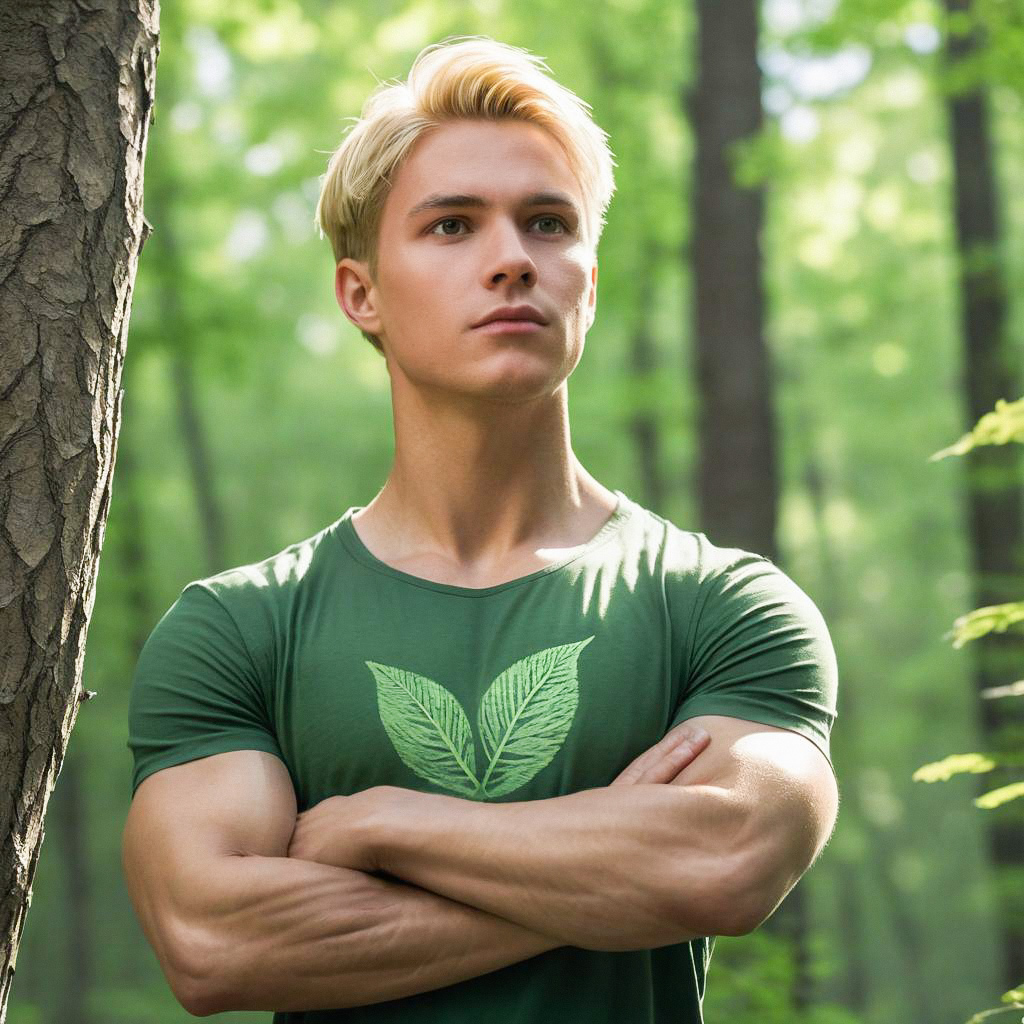 Confident Young Man in Green Forest
