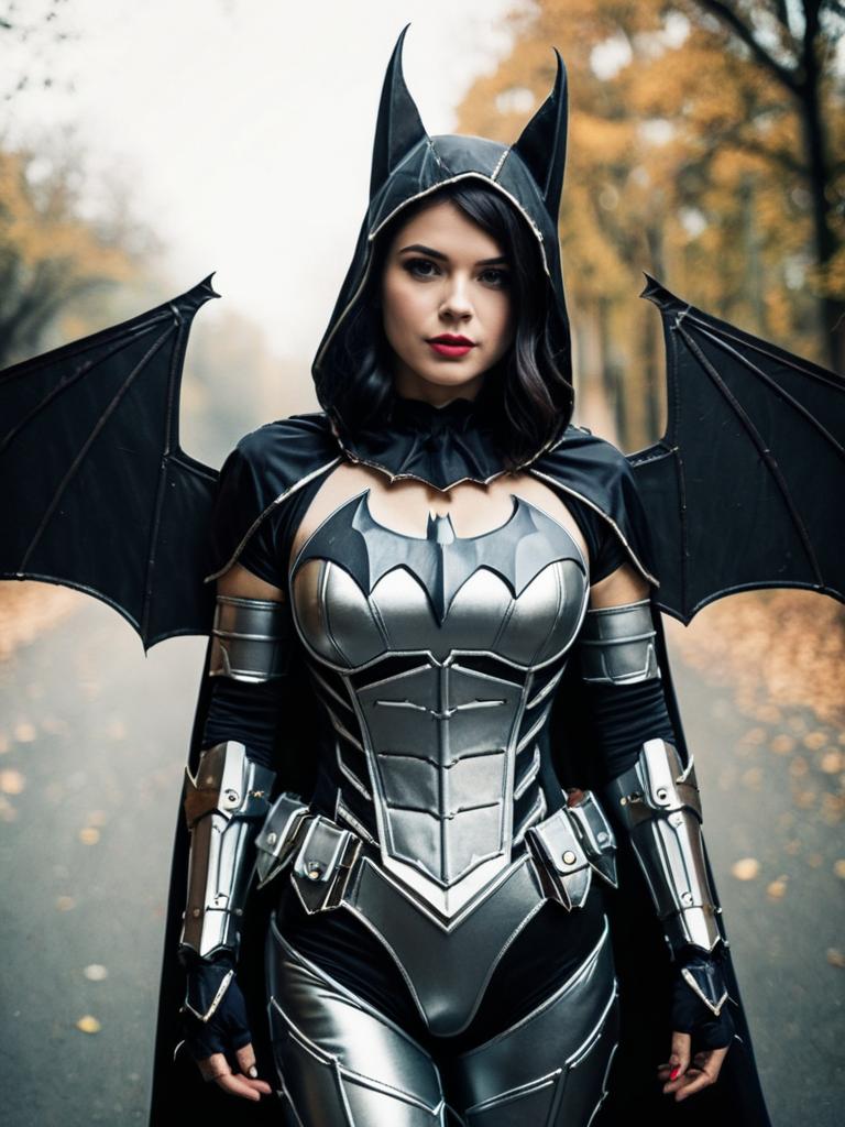 Woman in Realistic Metal Bat Costume Cosplay with Bat Wings