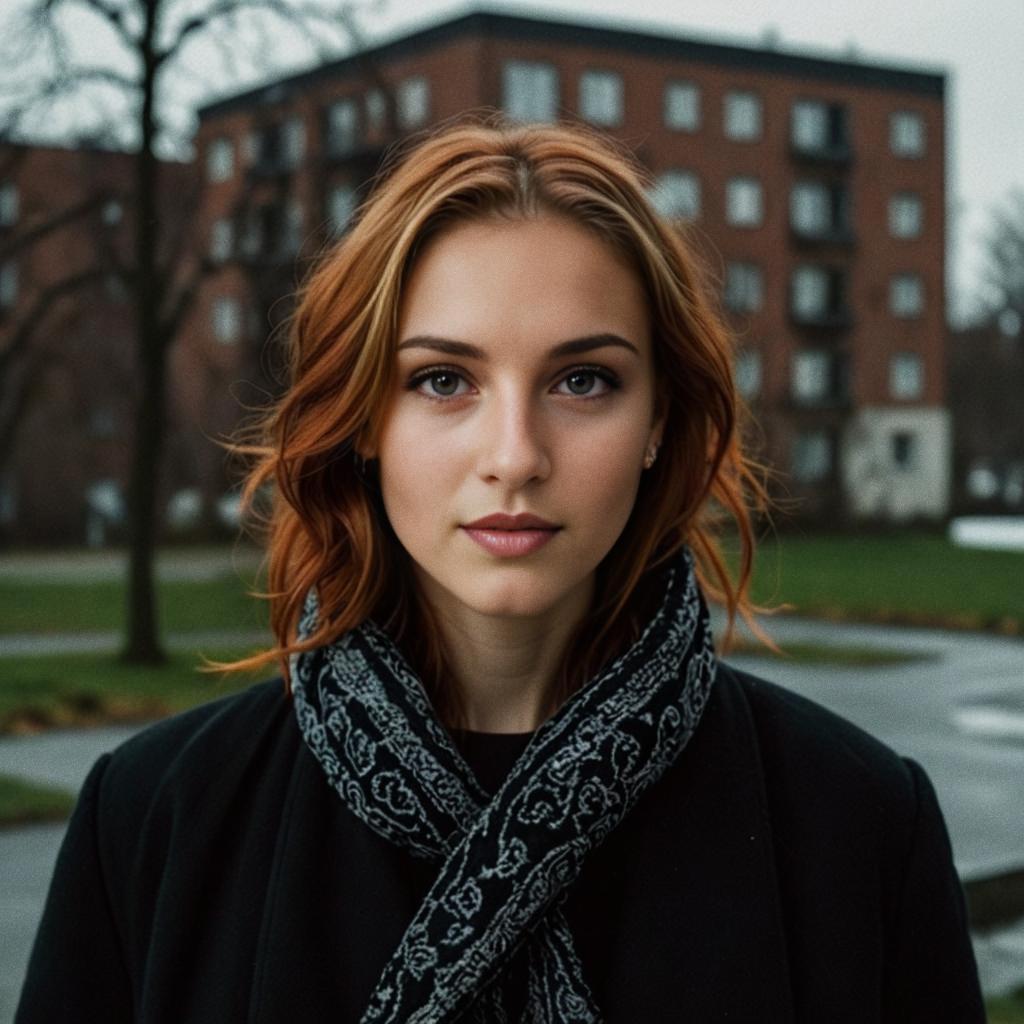 Confident Young Woman with Red Hair in Urban Setting