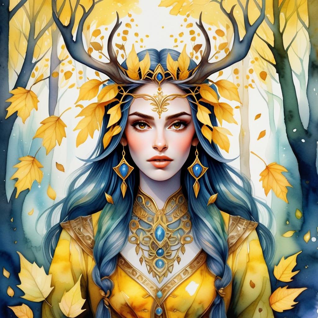 Mystical Woman with Blue Hair and Antlers