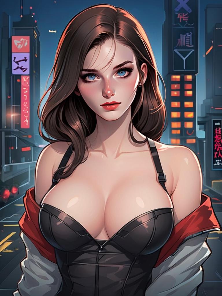 Cyberpunk Style Digital Art of Woman in Neon City