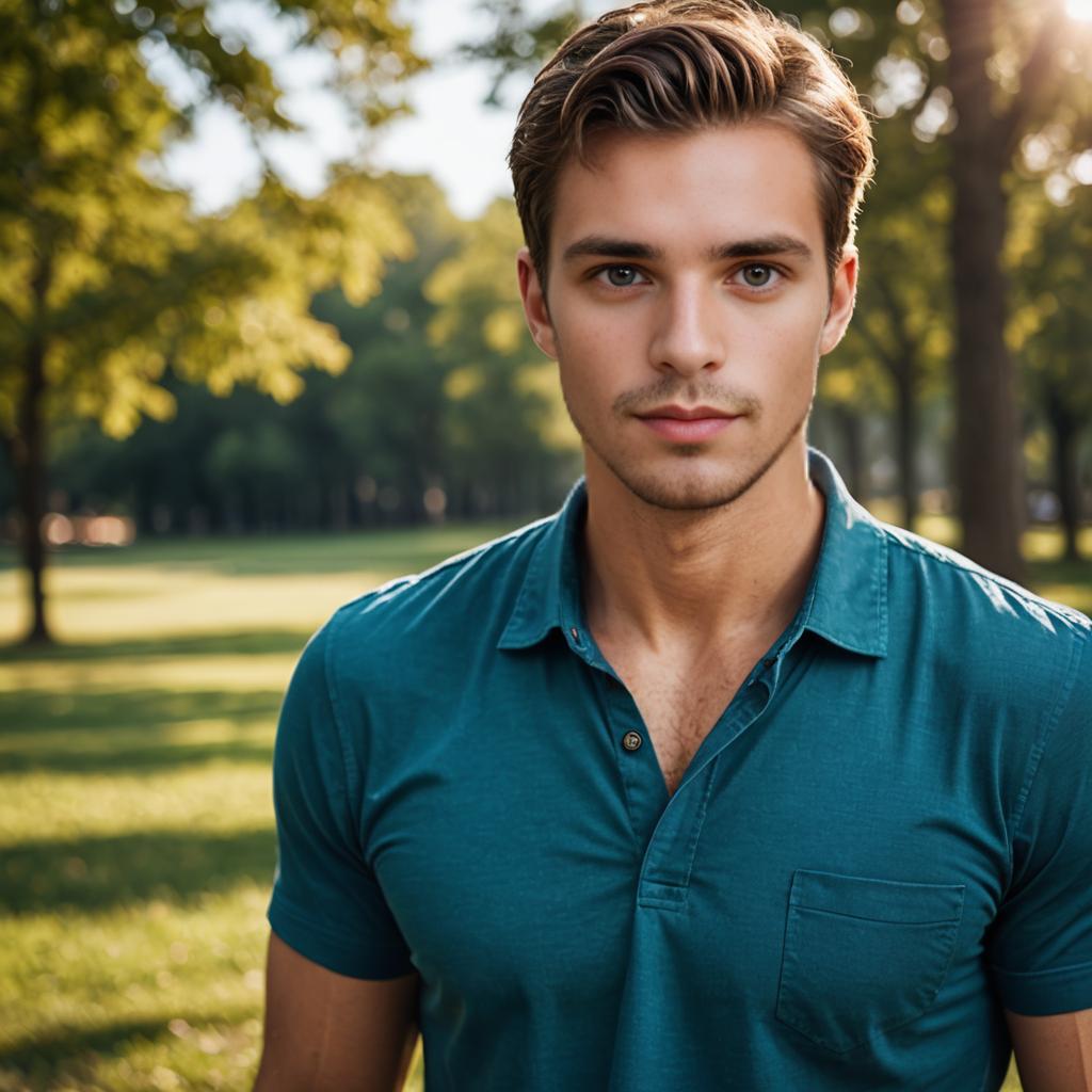 Young Man in Lush Park Portrait