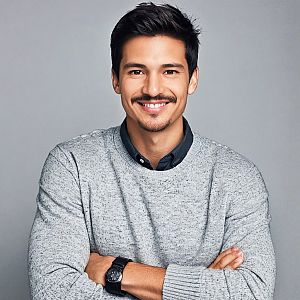 Confident Young Man in Gray Sweater