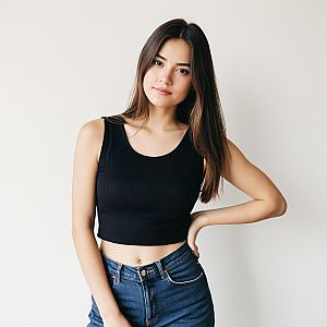 Confident Woman in Black Crop Top and Jeans
