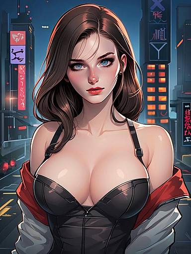 Cyberpunk Style Digital Art of Woman in Neon City