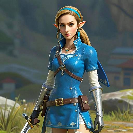 Fantasy Elf Warrior Woman in Blue Armor Digital 3D Art