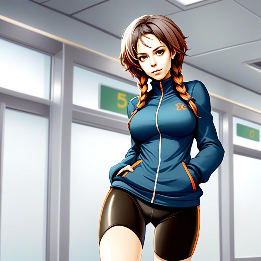 Anime Style Digital Art of Woman in Sporty Attire with Braided Hair