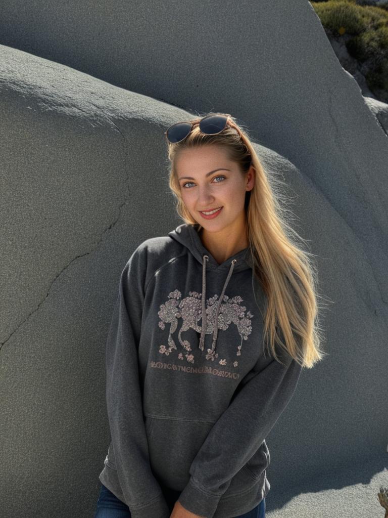 Confident Young Woman in Floral Hoodie