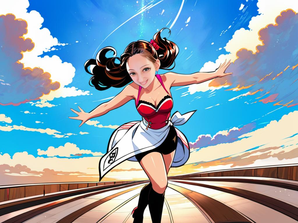 Dynamic anime woman running