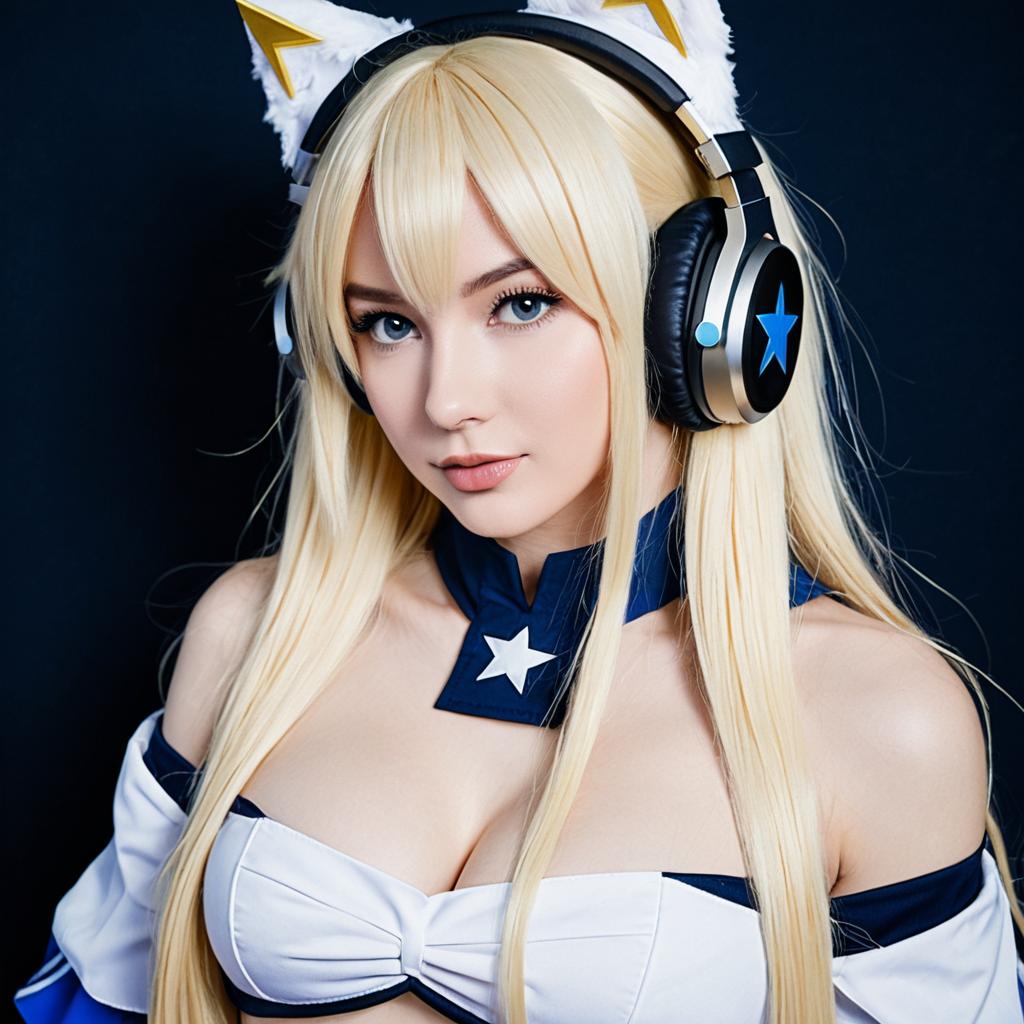 Albacore Azur Lane Cosplay Portrait with Headphones and Cat Ears