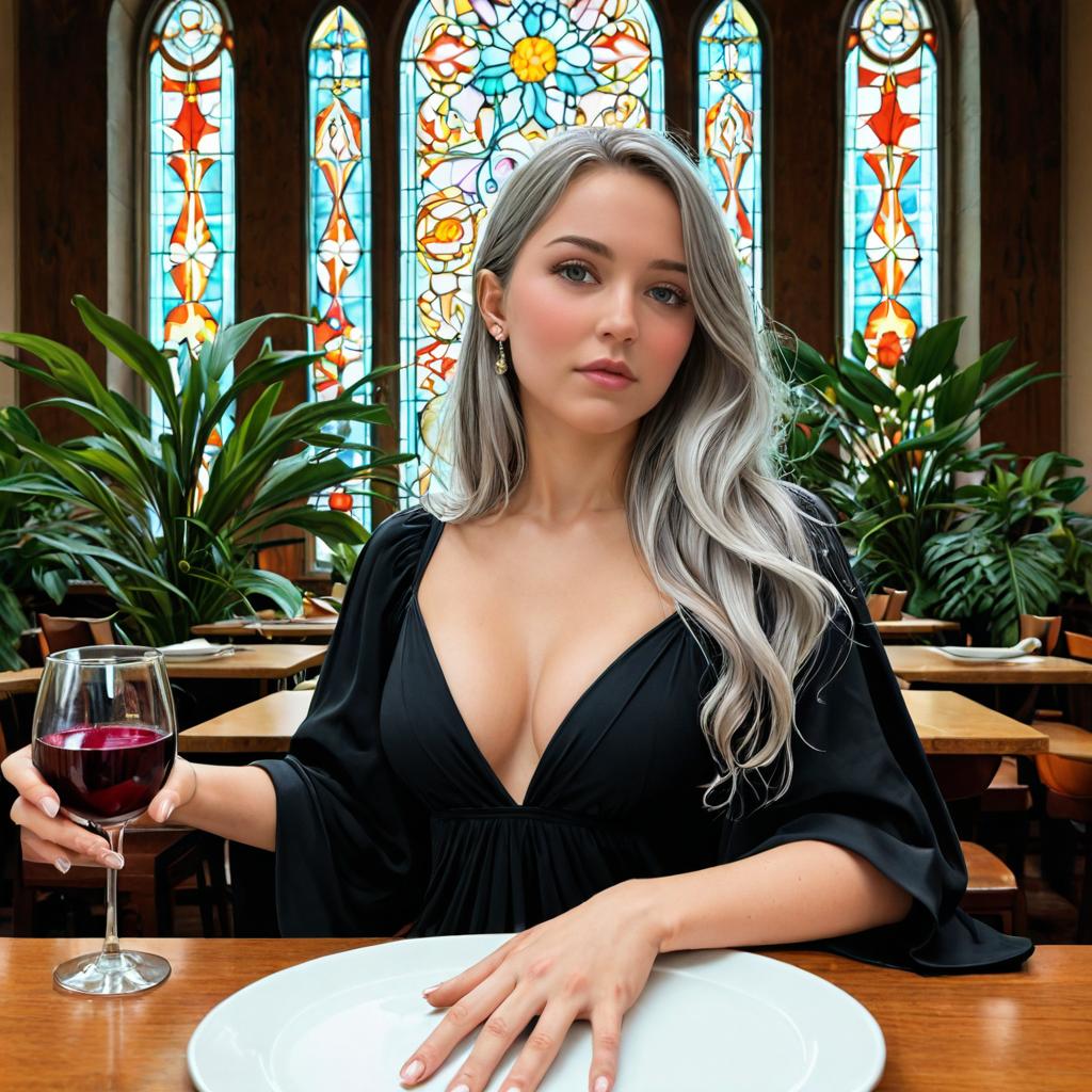 Woman with Silver Hair in Elegant Dress