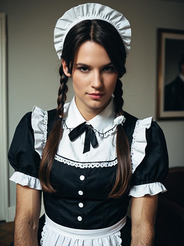 Man in Photorealistic French Maid Outfit Costume Cosplay Portrait