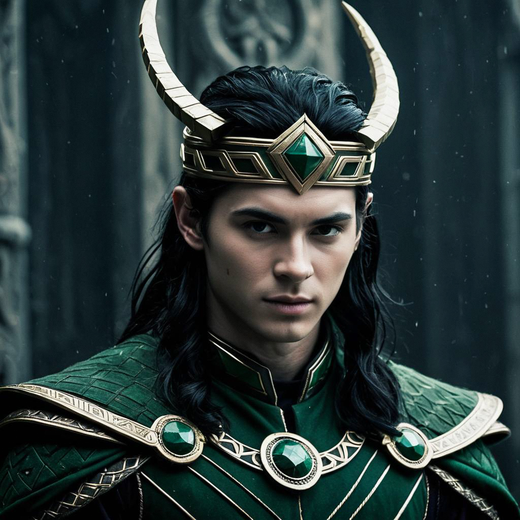 Man in Dark Green and Gold Fantasy Costume with Armor and Crown