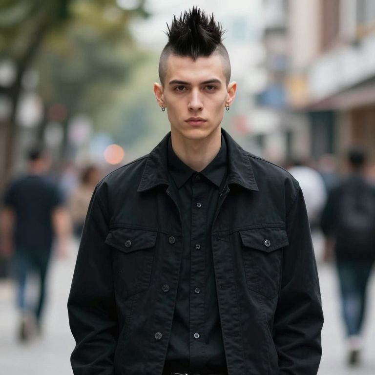 Young Man with Black Mohawk in Urban Street Style