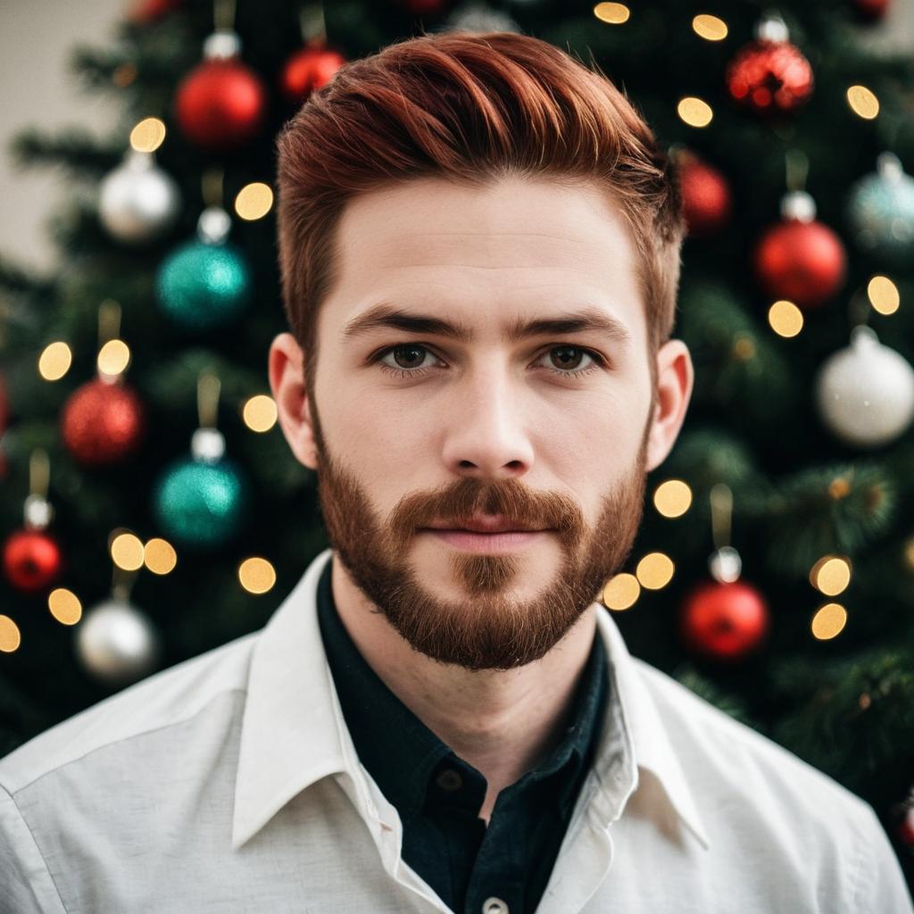 Young Man by Christmas Tree