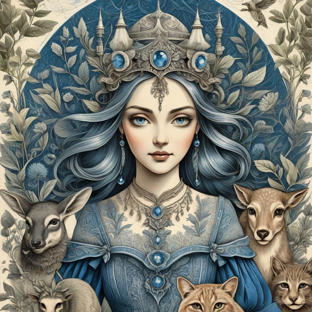 Woman with Blue Hair in Fantasy Nature Scene