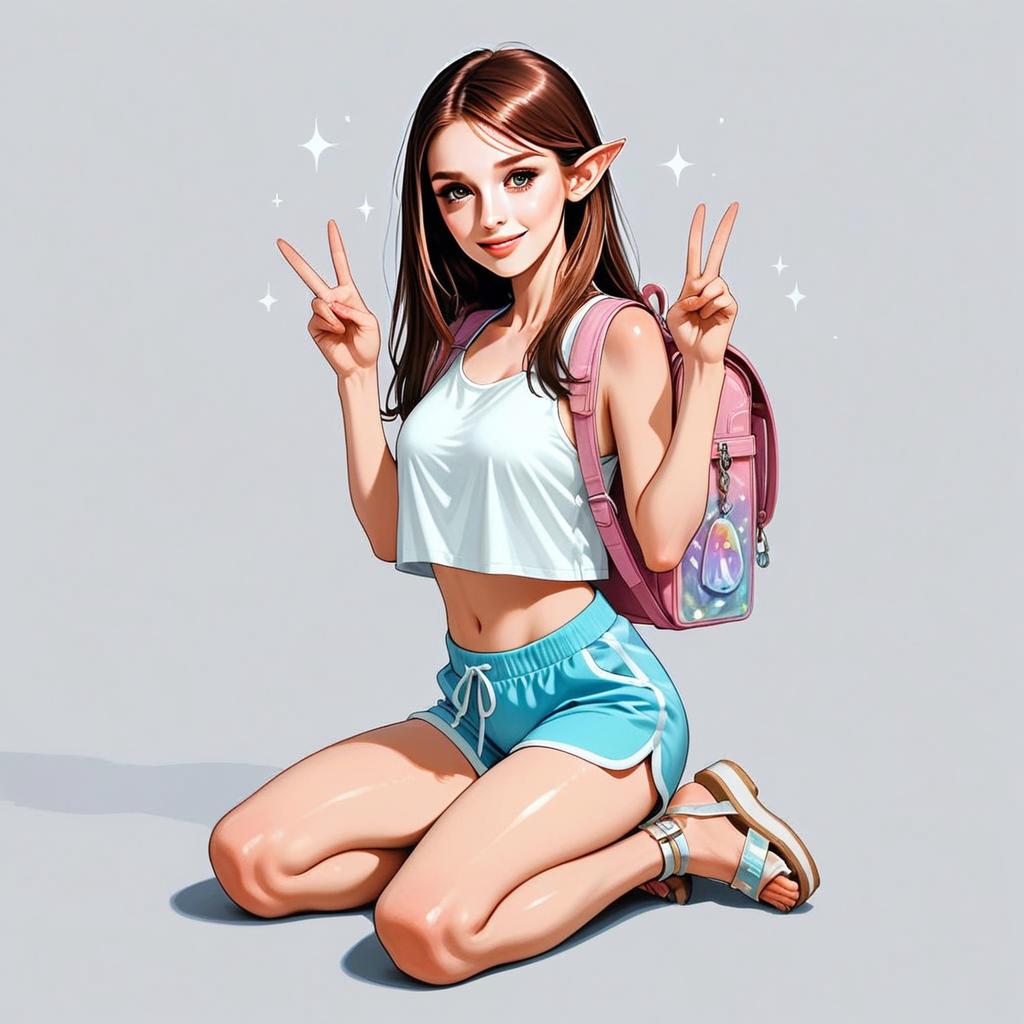 Cheerful Young Woman with Elf Ears in Sporty Attire