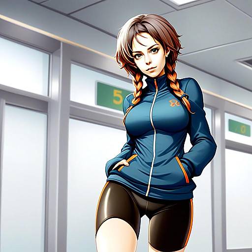Anime Style Digital Art of Woman in Sporty Attire with Braided Hair