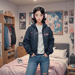 Confident Young Woman in Cozy Bedroom