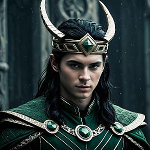 Man in Dark Green and Gold Fantasy Costume with Armor and Crown