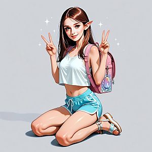 Cheerful Young Woman with Elf Ears in Sporty Attire