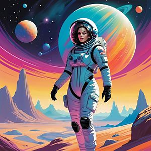Woman Astronaut on Alien Landscape