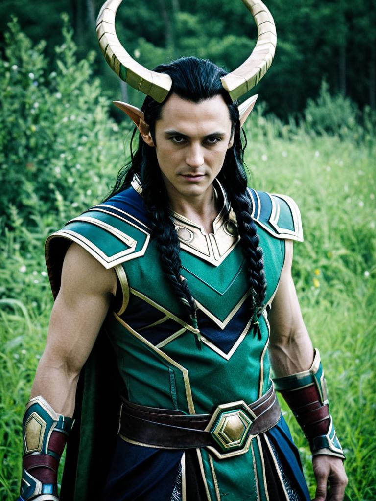 Loki Cosplay Ragnarok Inspired Costume with Horns and Armor
