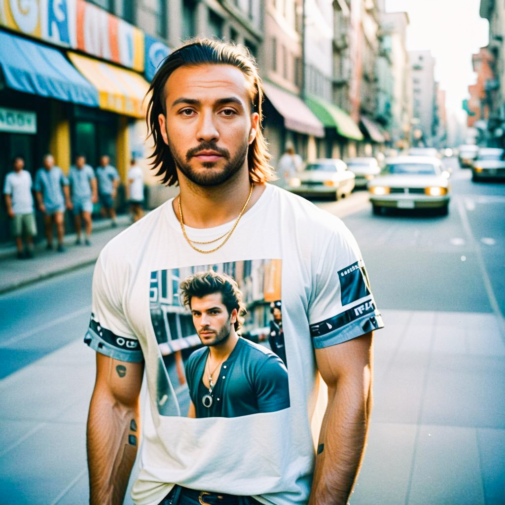 Stylish Man in City with Iconic T-Shirt