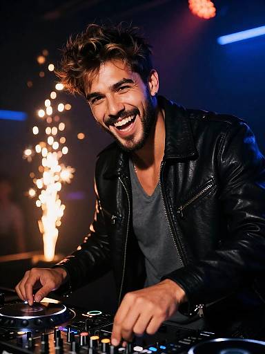 Energetic Gen Z DJ Playing Music at Night Party