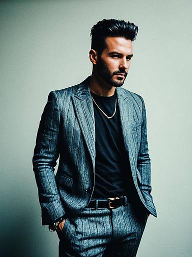 Man in Modern Fashion Pinstriped Suit Editorial Portrait