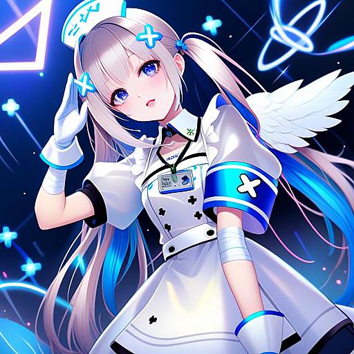 Futuristic Anime Nurse Woman with Angelic Wings Digital Art