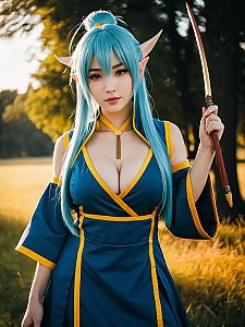 Realistic Nejire Hado Cosplay Woman Character Holding Sword Outdoors