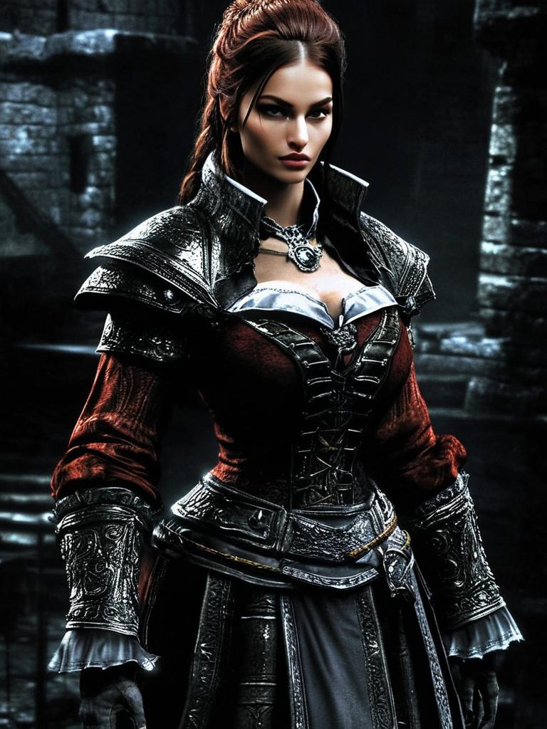 Confident Female Figure in Gothic Armor Confident Female Figure in Gothic Armor