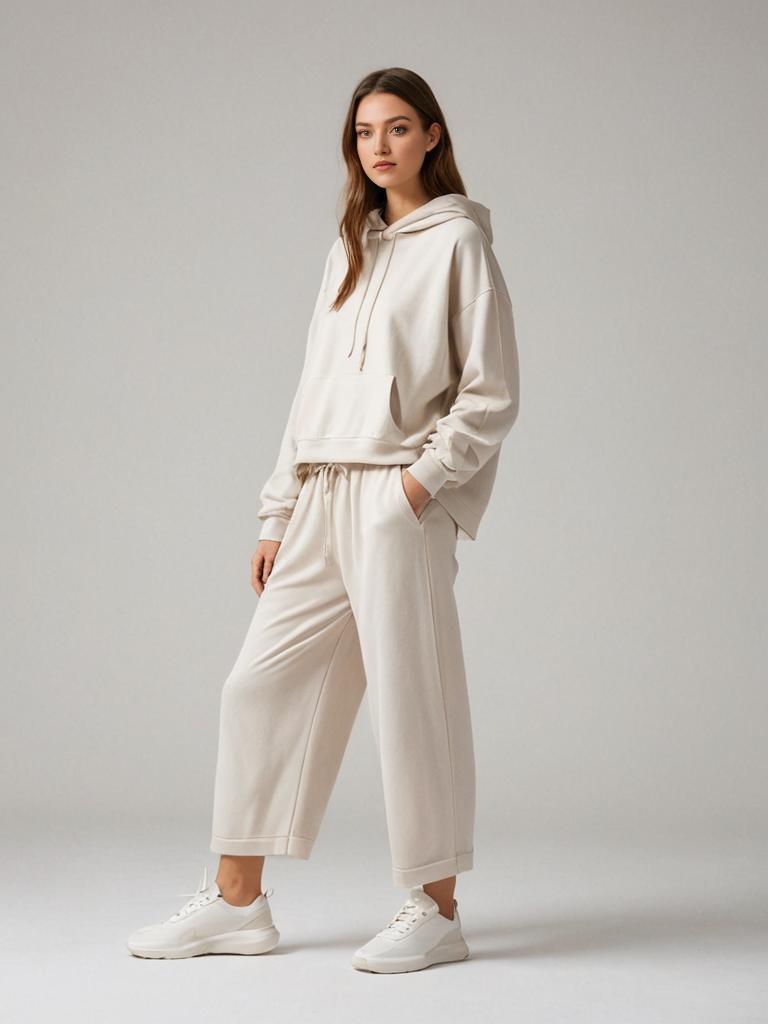 Chic Woman in Beige Loungewear