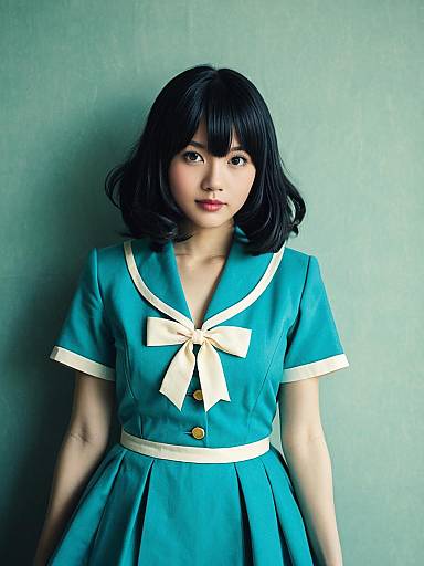 Realistic Yui Ikari Cosplay Woman Character in Teal Dress