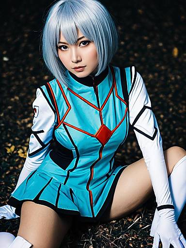 Realistic Rei Ayanami Cosplay Woman in Neon Genesis Evangelion Plug Suit