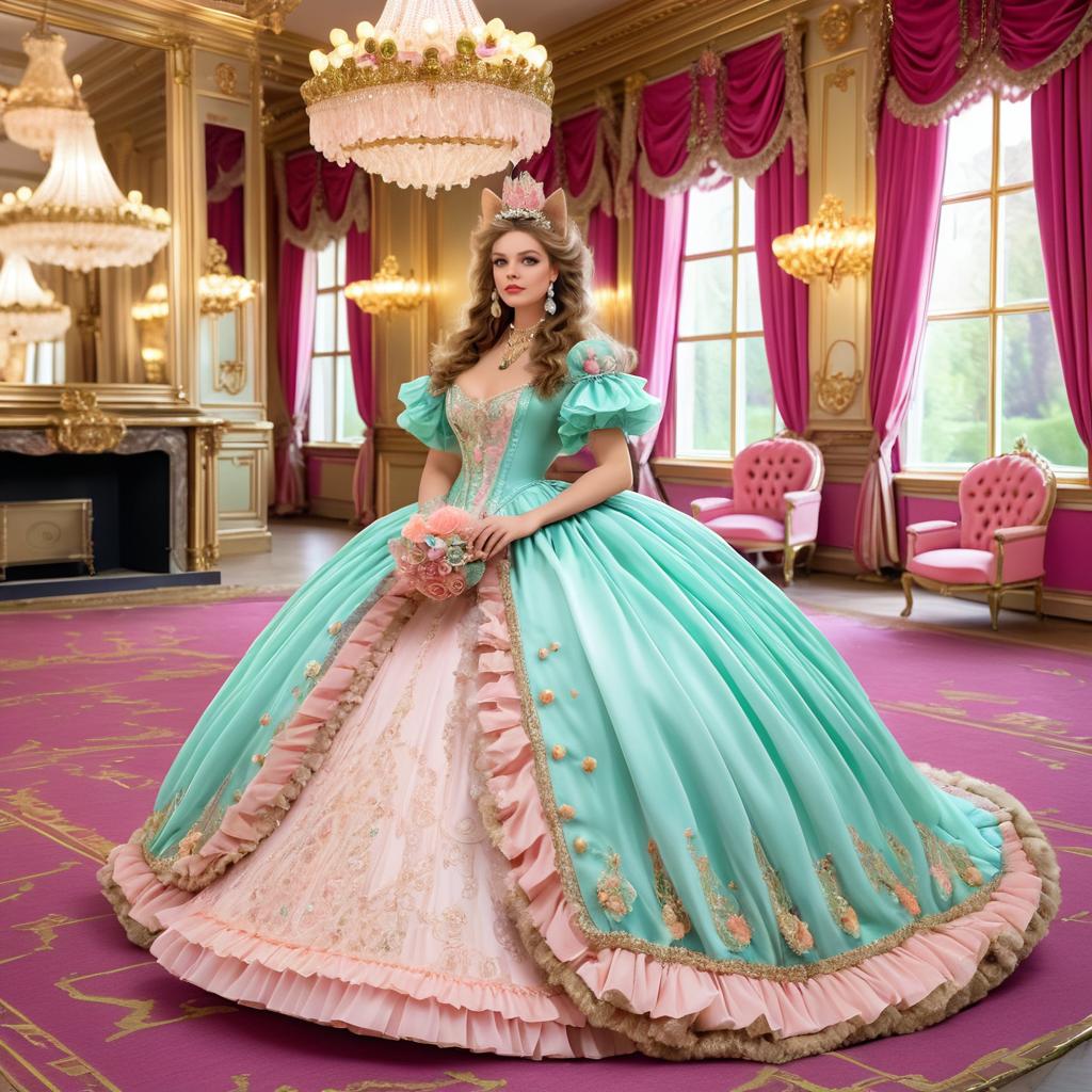 Elegant Woman in Pastel Gown in Opulent Room