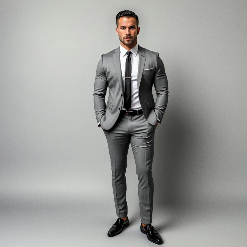 Confident Man in Stylish Grey Suit