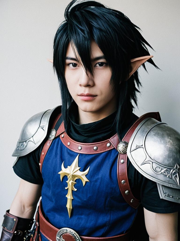 Male Final Fantasy Cosplay with Elf Ears and Armor