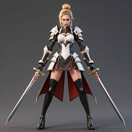 Futuristic Fantasy Female Warrior in Detailed Armor with Dual Swords
