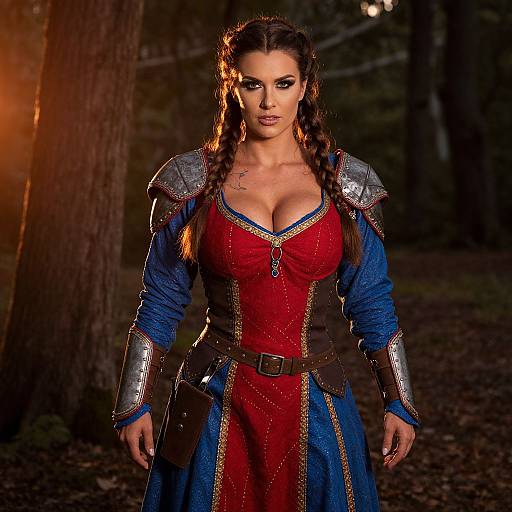 Medieval Fantasy Woman in Armor Costume Forest Portrait