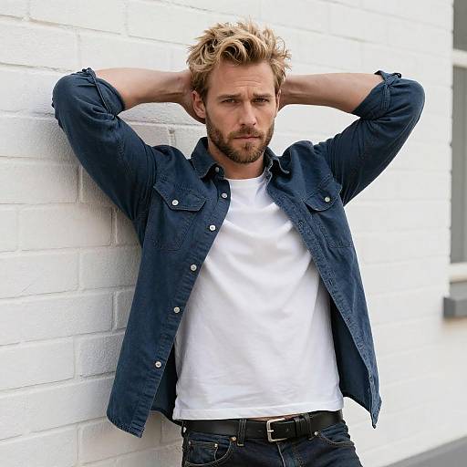 Casual Stylish Man Leaning on White Brick Wall