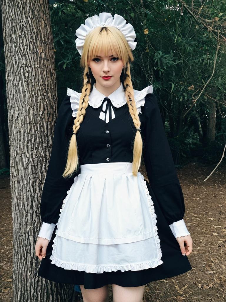 Woman in Abigail Williams Festival Outfit with Classic Maid Style