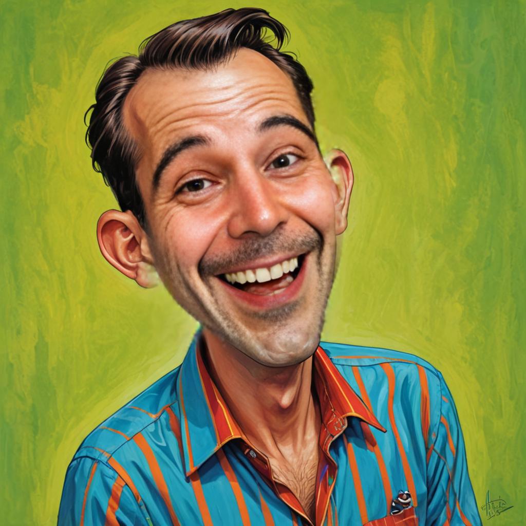 Cheerful Caricature of a Man with Exaggerated Smile