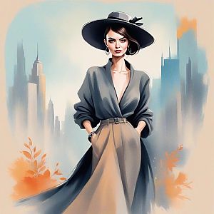 Confident Woman in Contemporary Fashion Against Urban Backdrop