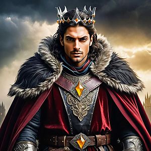 Regal Man in Medieval Armor with Crown