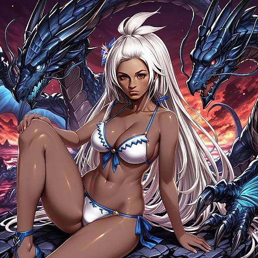 Granblue Fantasy Woman with Blue Dragons in Fantasy Digital Art