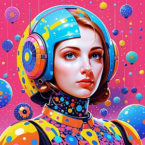 Futuristic Female Figure with Colorful Patterns